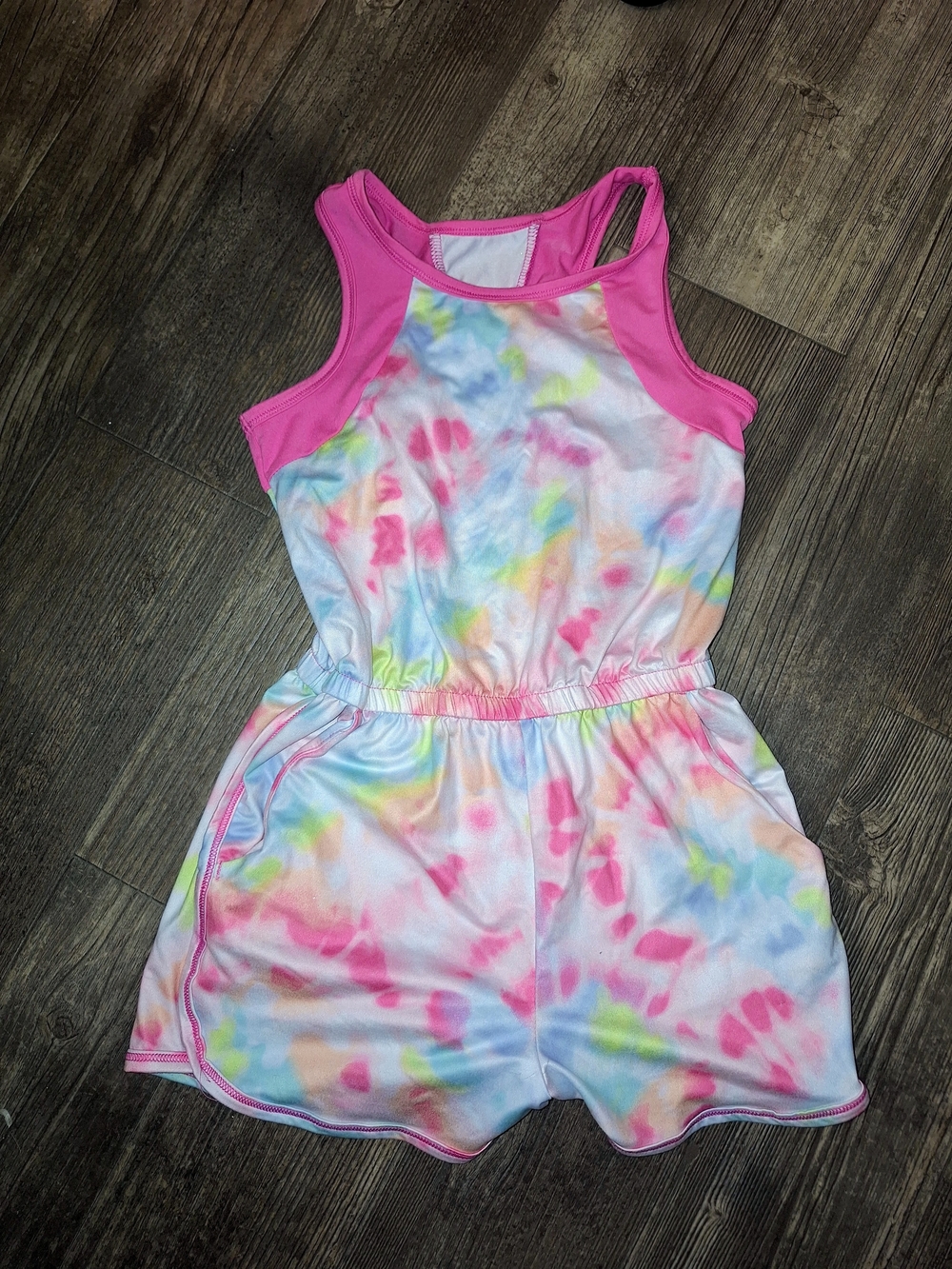 jumping beans Pink & Multicolor Tie-Dye Girls' Sleeveless Romper
